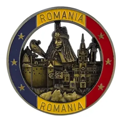 Vlad tepes, castelul bran, magnet din metal rotund, model 3100h